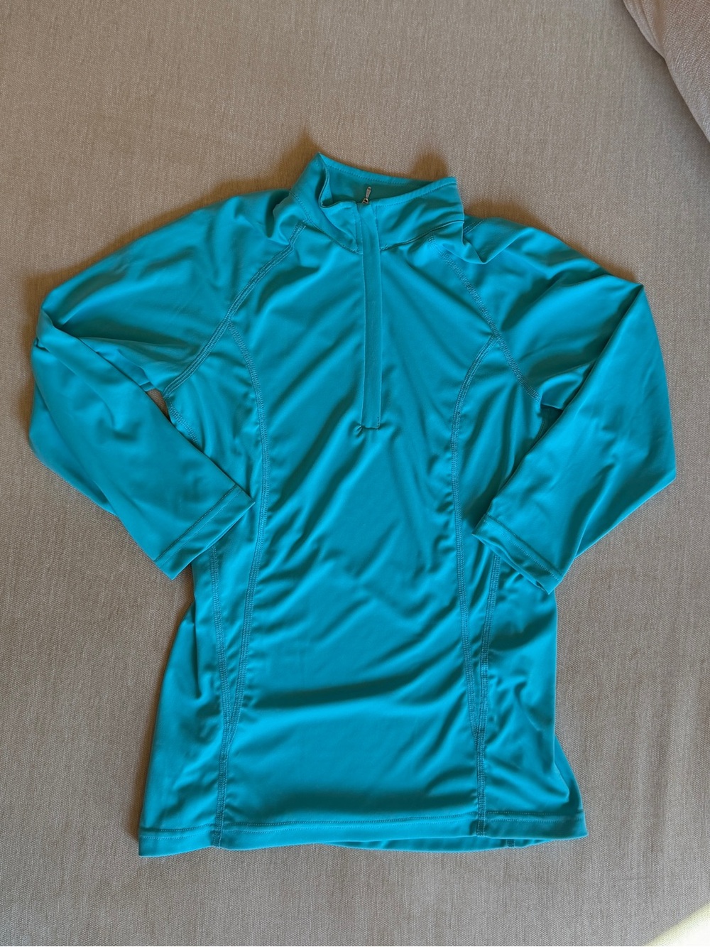 Women’s Aqua/Teal equestrian riding shirt with 3-quarter sleeves - size XS